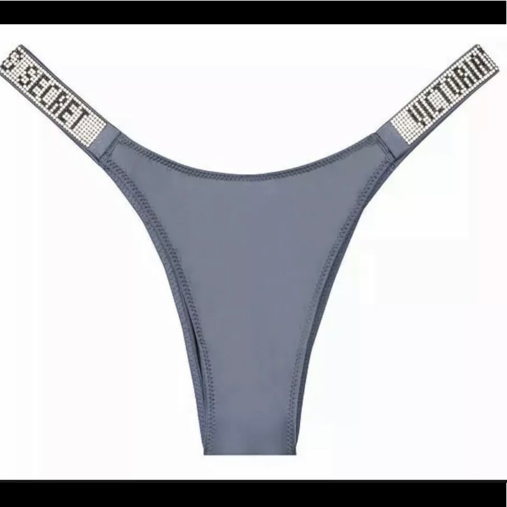 VICTORIA'S SECRET BLUE RHINESTONE SHINE STRAP BRAZILIAN PANTIES L